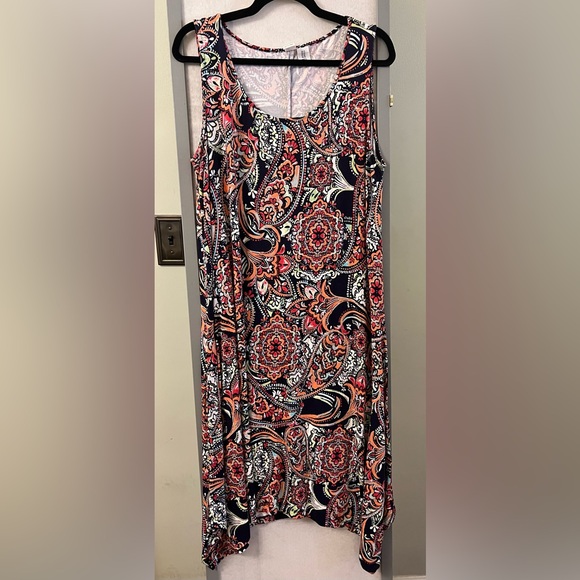 Artisan NY M L Women Multicolor Round Neck Sleeveless Midi Dress Paisley Stretch - Picture 9 of 9